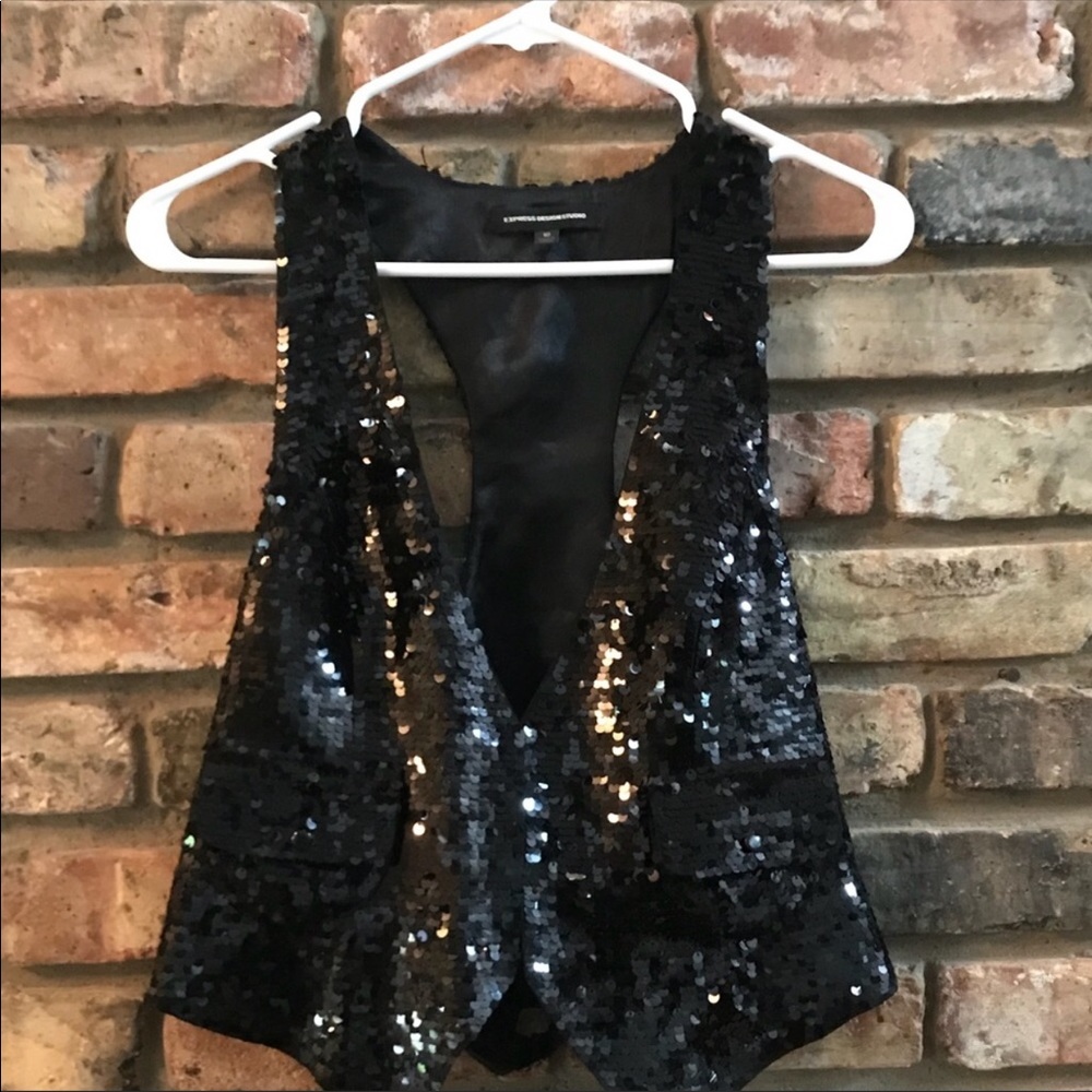 Express Black Sequin Vest